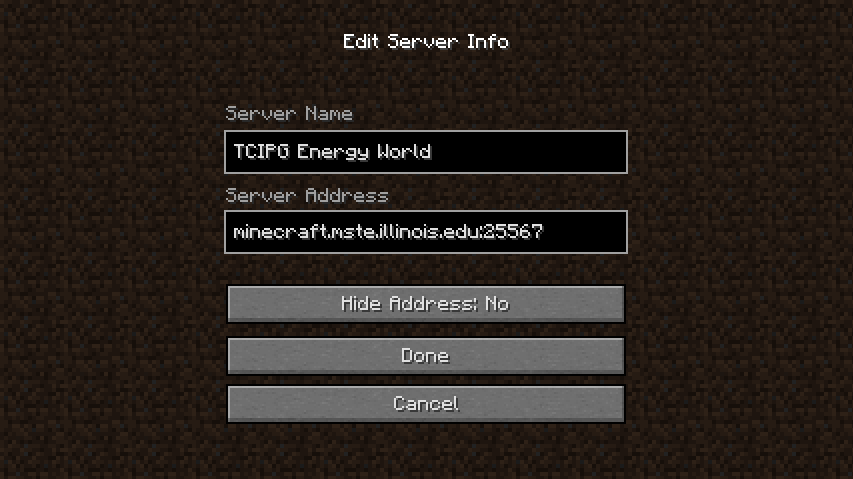 Minecraft Server Address input